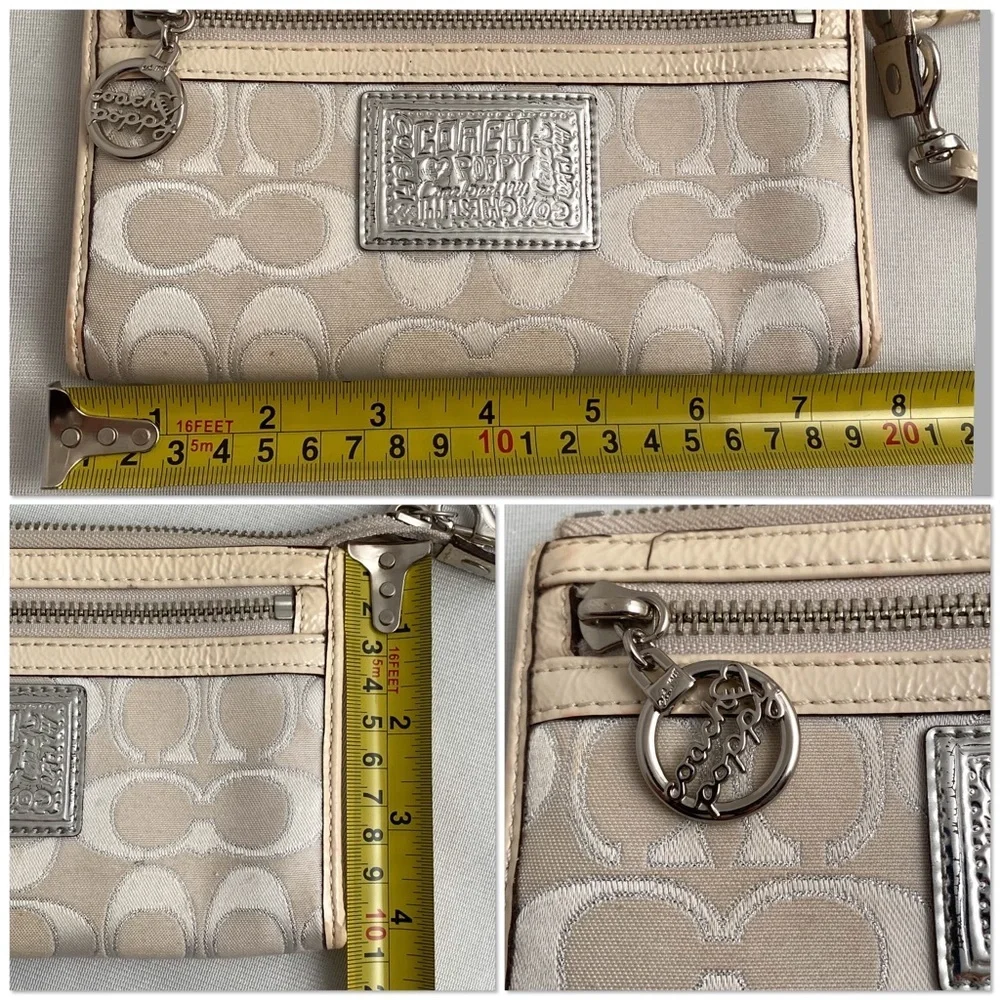 Coach Signature C logo cream patent and canvas wristlet - Picture 3 of 7
